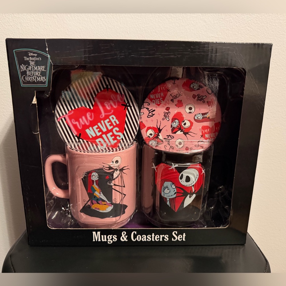 Disney Pink and Black Nightmare Before Christmas Mug and Coaster Set